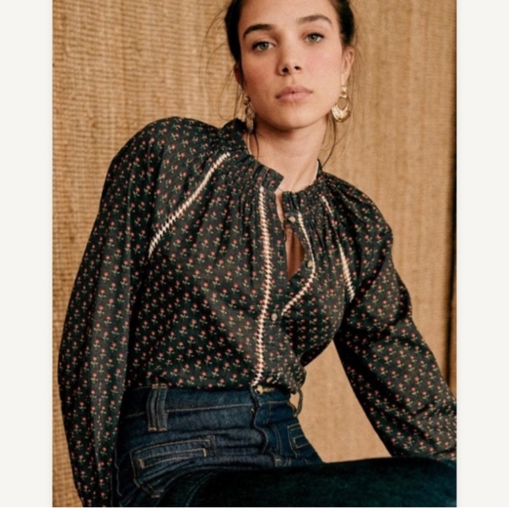 Sezane Beatriz Floral Blouse 100% Cotton